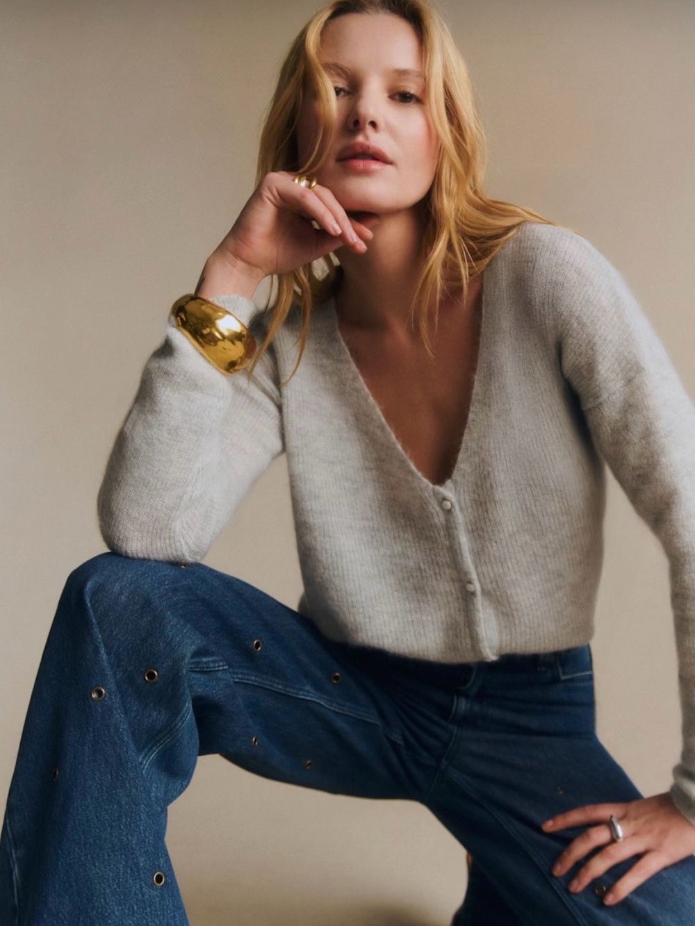 Sezane Gray V-Barry Cardigan